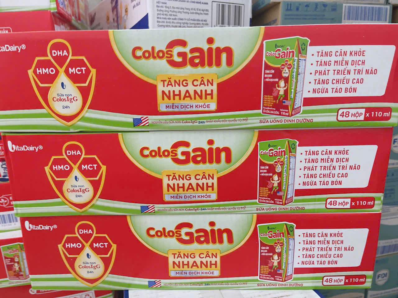 Thùng 48 hộp Sữa Bột Pha Sẵn Colos GAIN 110ml (Có thẻ cào) (1 - 10 tuổi)